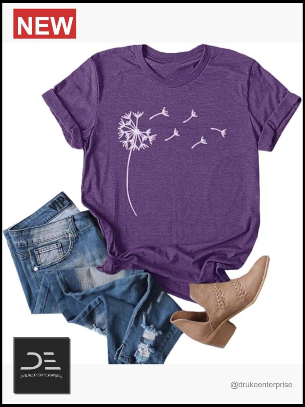 Cute Dandelion Print Short Sleeve Cotton Graphic T-Shirt